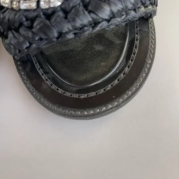 Chanel Black Raffia Sandals With Crystal Embellishments CC Logo 36C - Picture 8 of 14